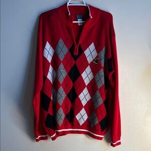 SLT Wild Men's Red Argyle Zip-Up Sweater collegiate wear XL